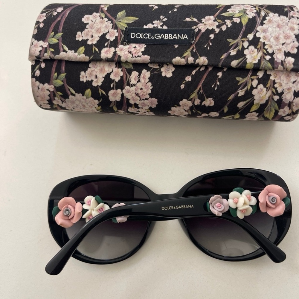 Dolce & Gabbana Black Sunglasses with Pink Floral Accents
